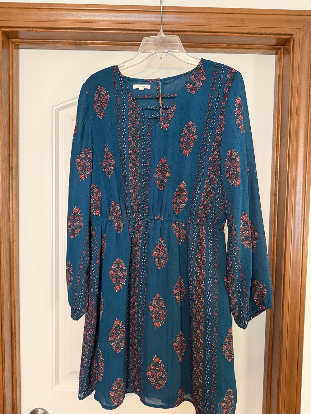Maurices Teal Floral Long-Sleeve Dress
